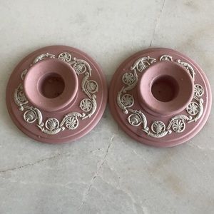 Rare Pink Wedgwood Jasperware Candlestick Holders.